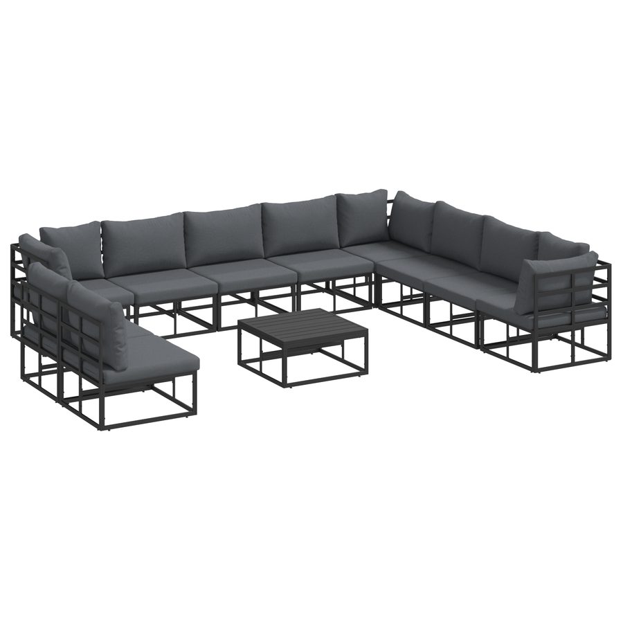 Tuin Sofa Set met kussen met kussen 11 pcs Zwart 70 x 70 x 32 cm Aluminium