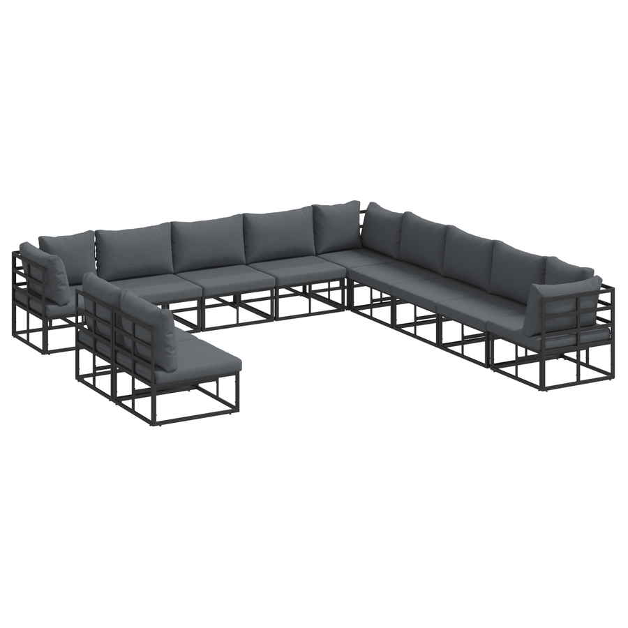 Tuin Sofa Set met kussen met kussen 11 pcs Zwart 70 x 70 x 32 cm Aluminium
