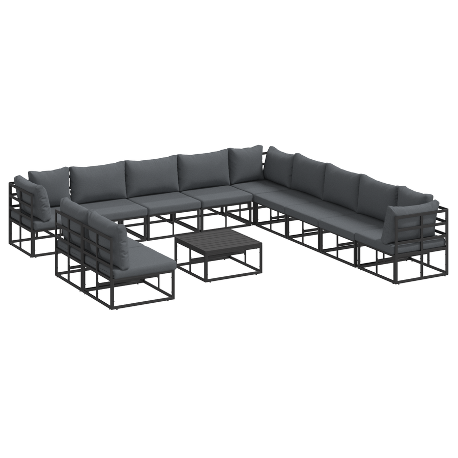 Tuin Sofa Set met kussen met kussen 12 pcs Zwart 70 x 70 x 32 cm Aluminium