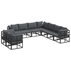 Garden Bench Set with Cushions 9 pcs Black Aluminium
