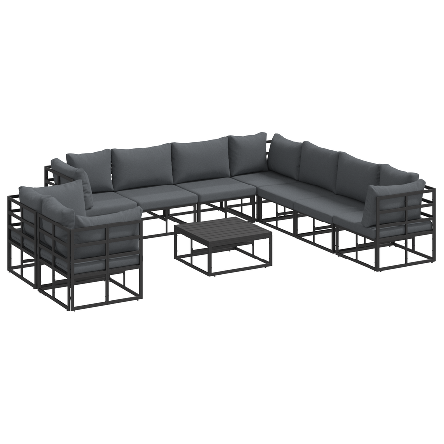 Tuin Sofa Set met kussen met kussen 10 pcs Zwart 70 x 70 x 32 cm Aluminium