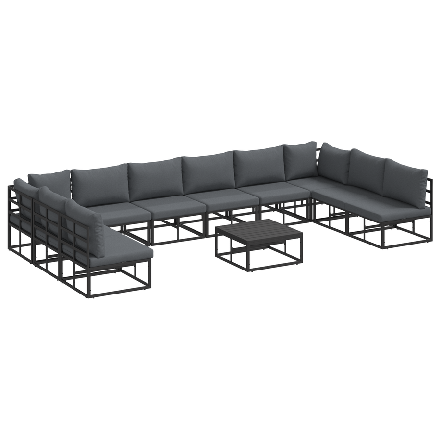Tuin Sofa Set met kussen met kussen 11 pcs Zwart 70 x 70 x 32 cm Aluminium