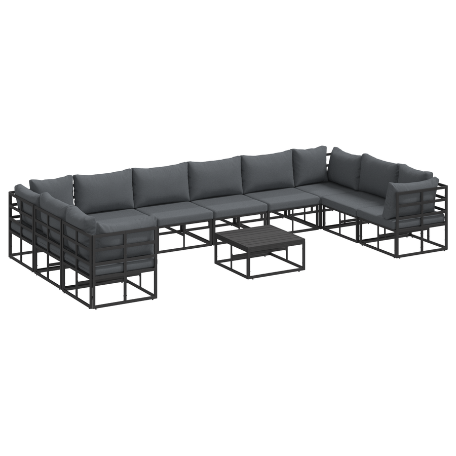 Tuin Sofa Set met kussen met kussen 11 pcs Zwart 70 x 70 x 32 cm Aluminium