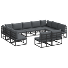 Garden bench set with cushion 11 pcs Black Aluminium