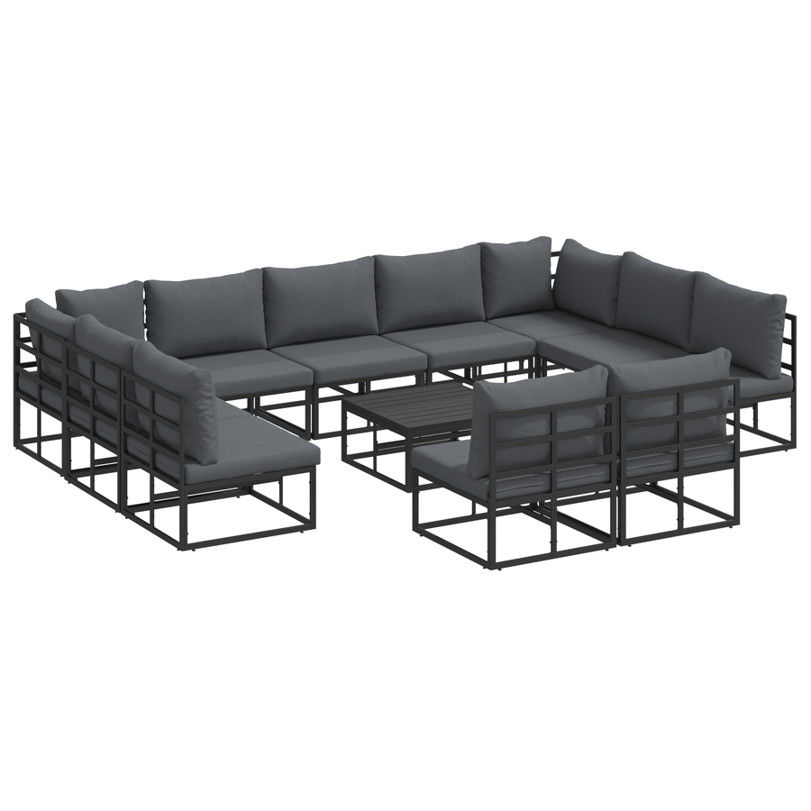 Tuin Sofa Set met kussen met kussen 12 pcs Zwart 70 x 70 x 32 cm Aluminium