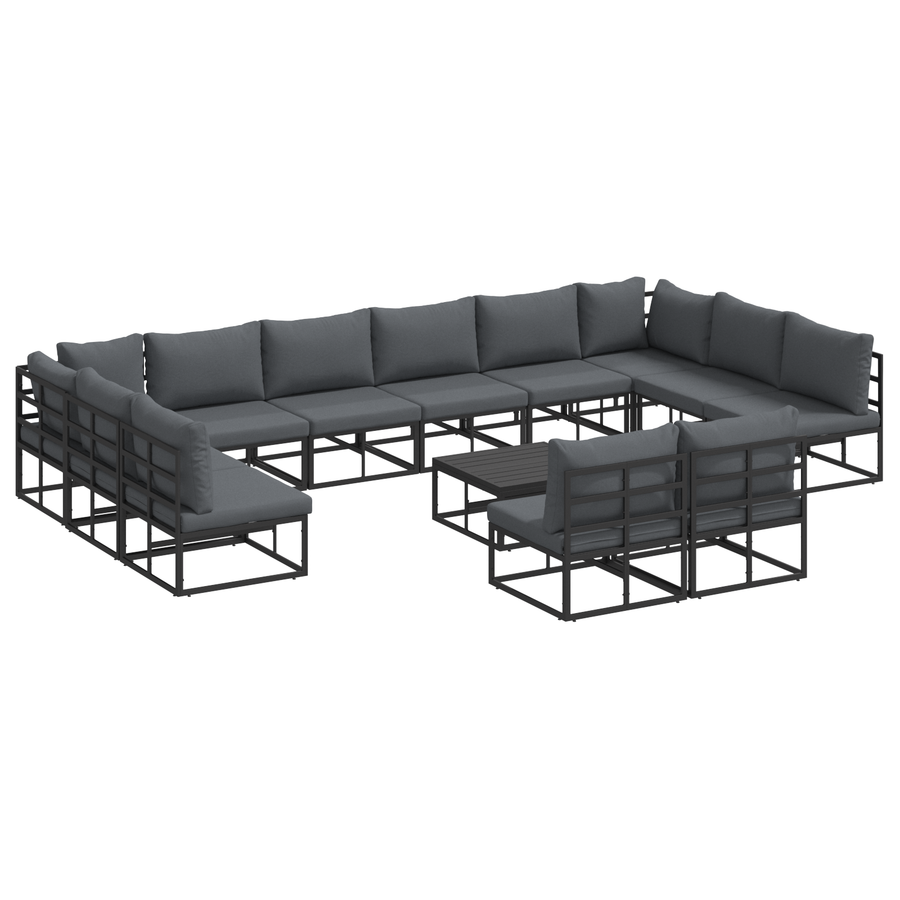 Tuin Sofa Set met kussen met kussen 13 pcs Zwart 70 x 70 x 32 cm Aluminium