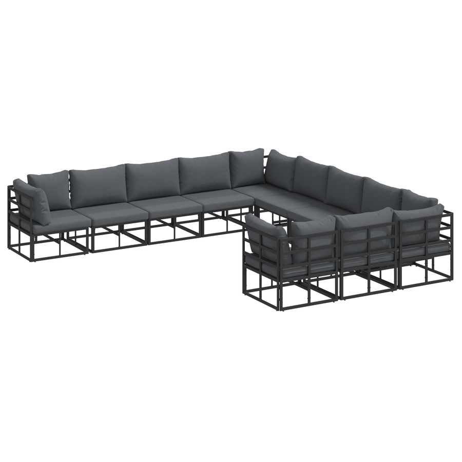 Tuin Sofa Set met kussen met kussen 11 pcs Zwart 70 x 70 x 32 cm Aluminium