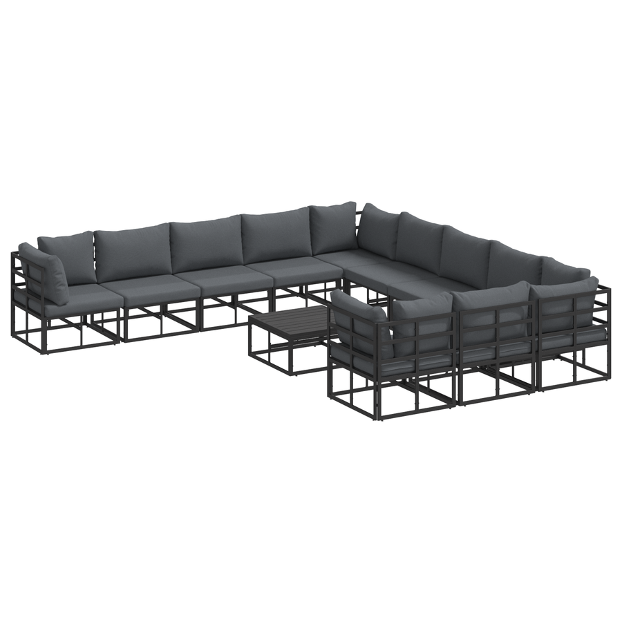 Tuin Sofa Set met kussen met kussen 12 pcs Zwart 70 x 70 x 32 cm Aluminium