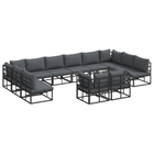 Garden bench set with cushion 12 pcs Black Aluminium