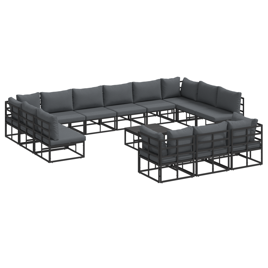 Tuin Sofa Set met kussen met kussen 14 pcs Zwart 70 x 70 x 32 cm Aluminium