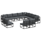 Garden bench set with cushion 12 pcs Black Aluminium