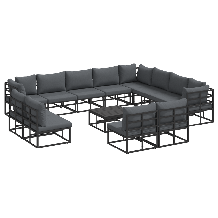 Tuin Sofa Set met kussen met kussen 13 pcs Zwart 70 x 70 x 32 cm Aluminium