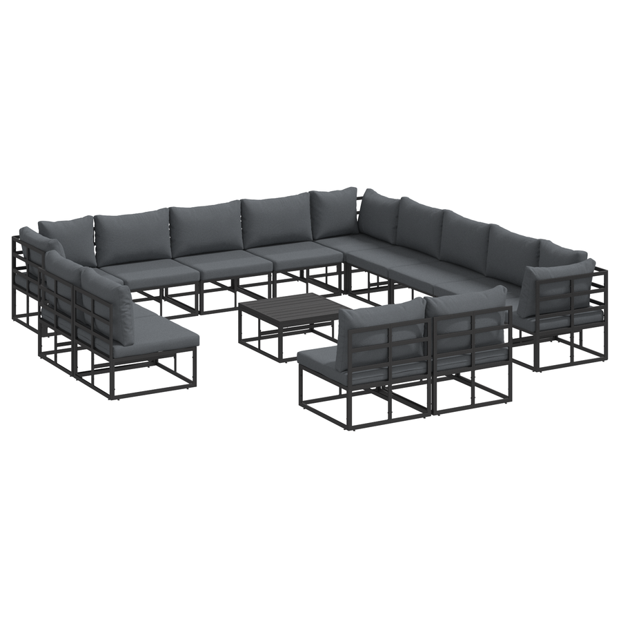 Tuin Sofa Set met kussen met kussen 14 pcs Zwart 70 x 70 x 32 cm Aluminium