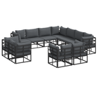 Garden bench set with cushion 11 pcs Black Aluminium