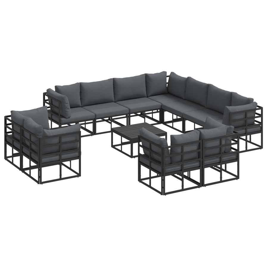 Tuin Sofa Set met kussen met kussen 12 pcs Zwart 70 x 70 x 32 cm Aluminium