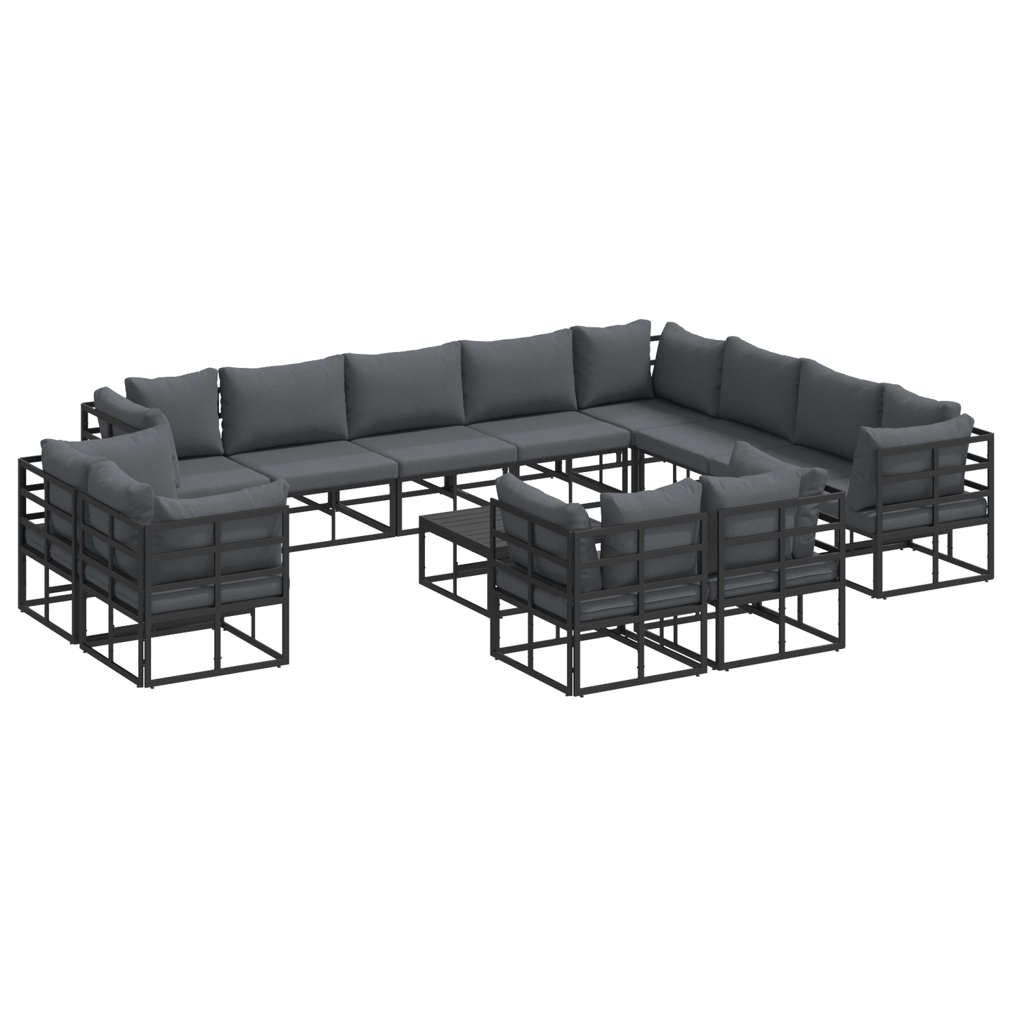 Tuin Sofa Set met kussen met kussen 13 pcs Zwart 70 x 70 x 32 cm Aluminium