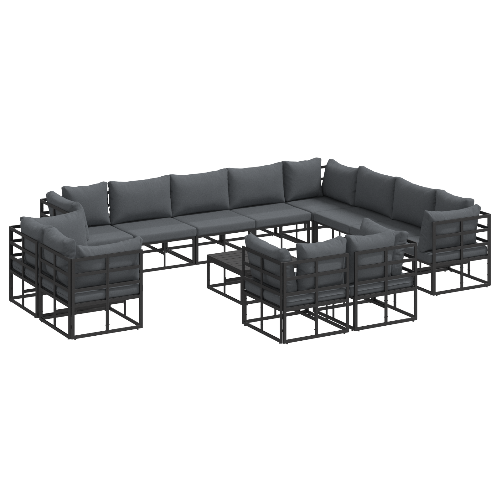 Tuin Sofa Set met kussen met kussen 13 pcs Zwart 70 x 70 x 32 cm Aluminium