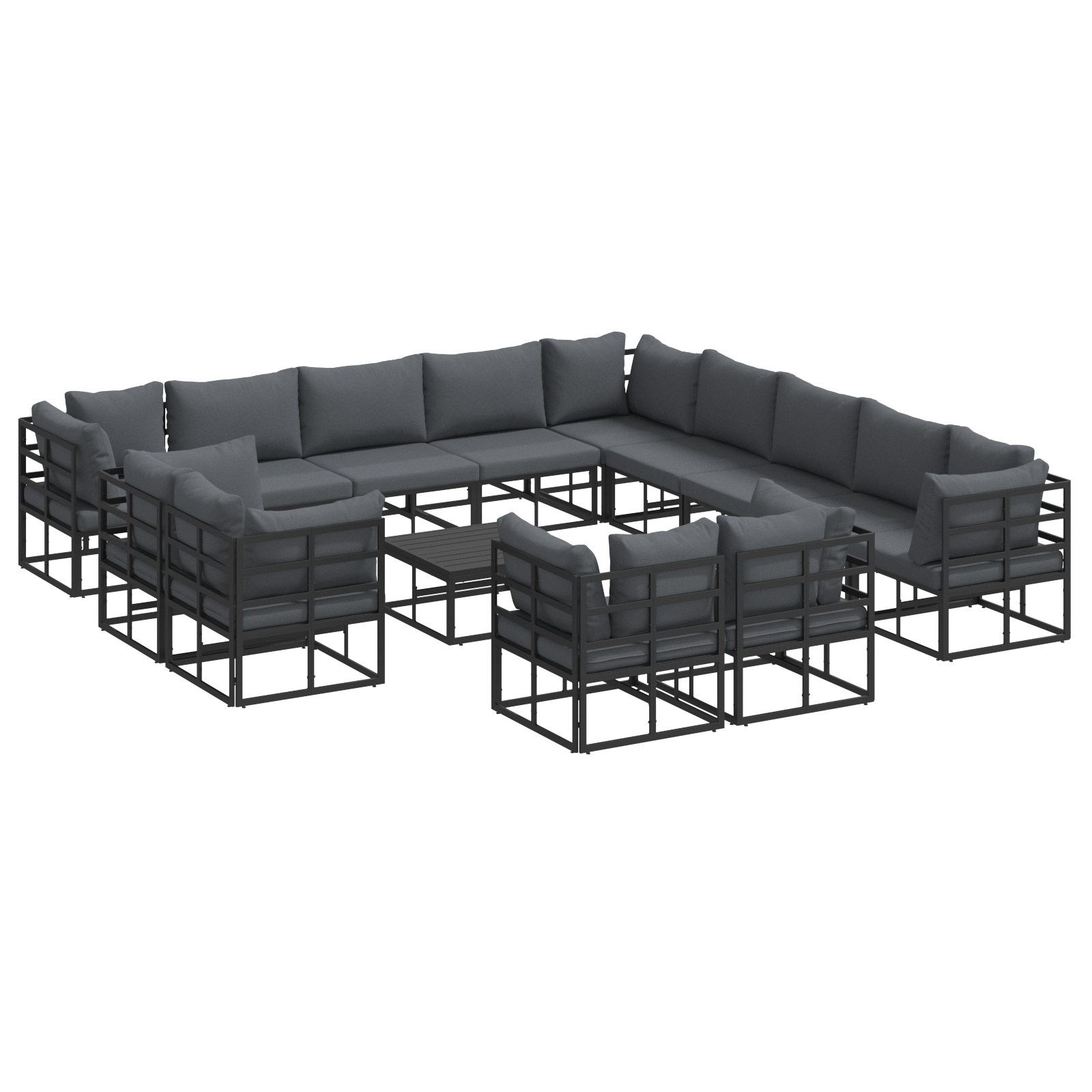 Tuin Sofa Set met kussen met kussen 14 pcs Zwart 70 x 70 x 32 cm Aluminium