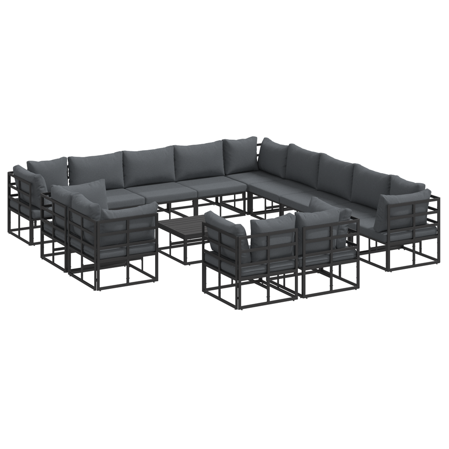 Tuin Sofa Set met kussen met kussen 14 pcs Zwart 70 x 70 x 32 cm Aluminium
