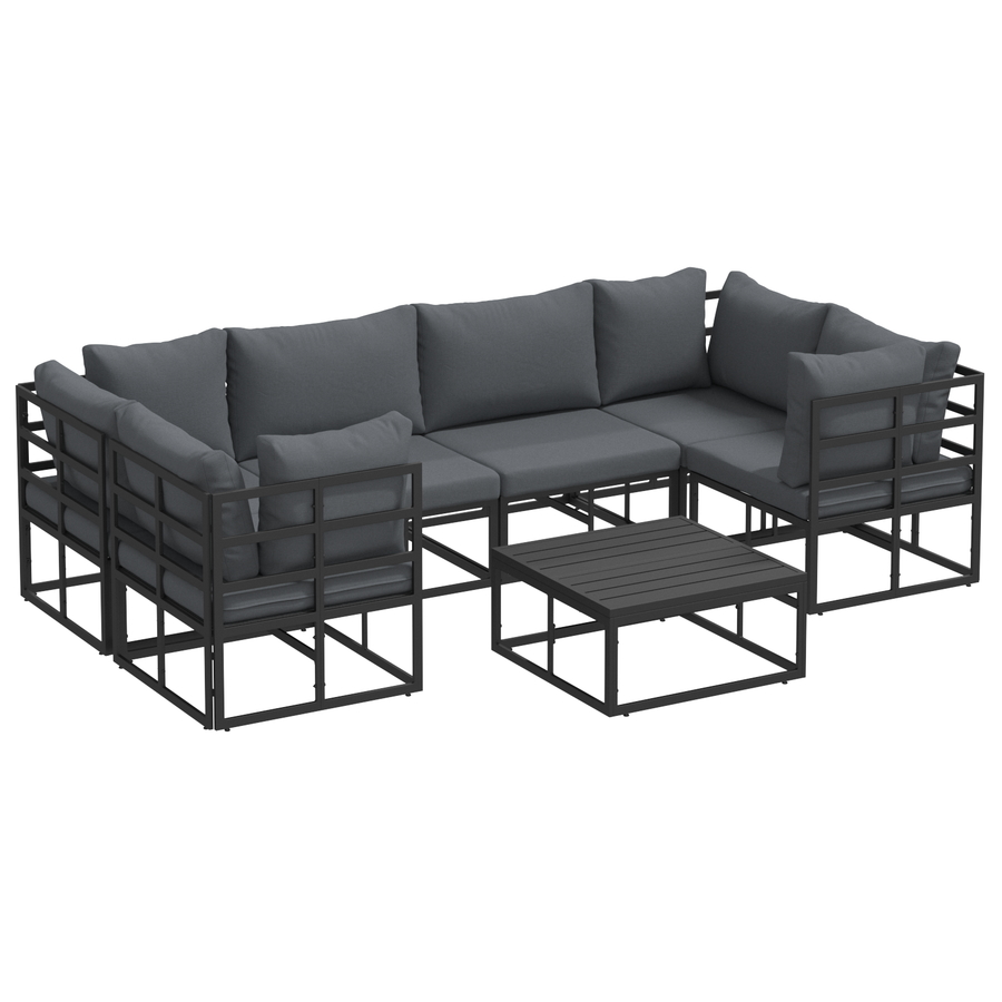 Tuin Sofa Set 7 pcs Zwart Aluminium