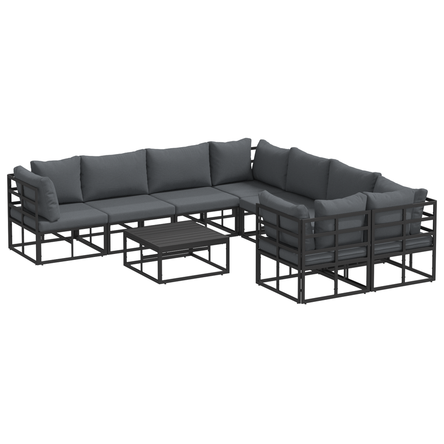 Tuin Sofa Set met kussen met kussen 9 pcs Zwart 70 x 70 x 32 cm Aluminium
