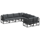 Garden Bench Set with Cushion 8 pcs Black Steel