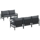 Garden Bench Set with Cushion 6 pcs Black Steel