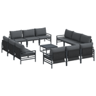Garden bench set with cushion 13 pcs Black Steel