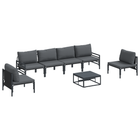 Garden Bench Set with Cushion 7 pcs Black Steel