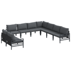 Garden bench set with cushion 9 pcs Black Steel