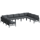 Garden bench set with cushion 9 pcs Black Steel