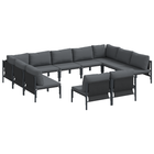 Garden Bench Set with Cushion 11 pcs Black Steel