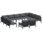 Garden Bench Set with Cushion 11 pcs Black Steel