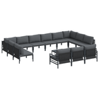 Garden bench set with cushion 14 pcs Black Steel