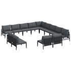Garden bench set with cushion 13 pcs Black Steel
