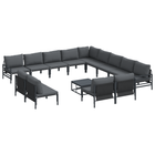 Garden bench set with cushion 14 pcs Black Steel
