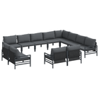 Garden Bench Set with Cushion 12 pcs Black Steel