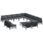 Garden Bench Set with Cushion 14 pcs Black Steel