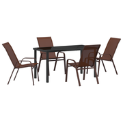 Garden Dining Set 5 pcs Brown and Black Powder-Coated Steel