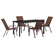 Garden dining set 5 pcs Brown and black Powder-coated steel