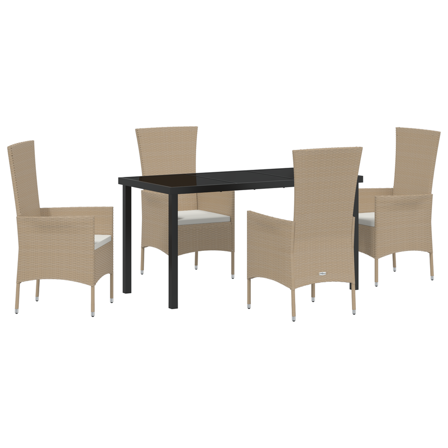 5-delige Tuinset met kussens poly rattan beige