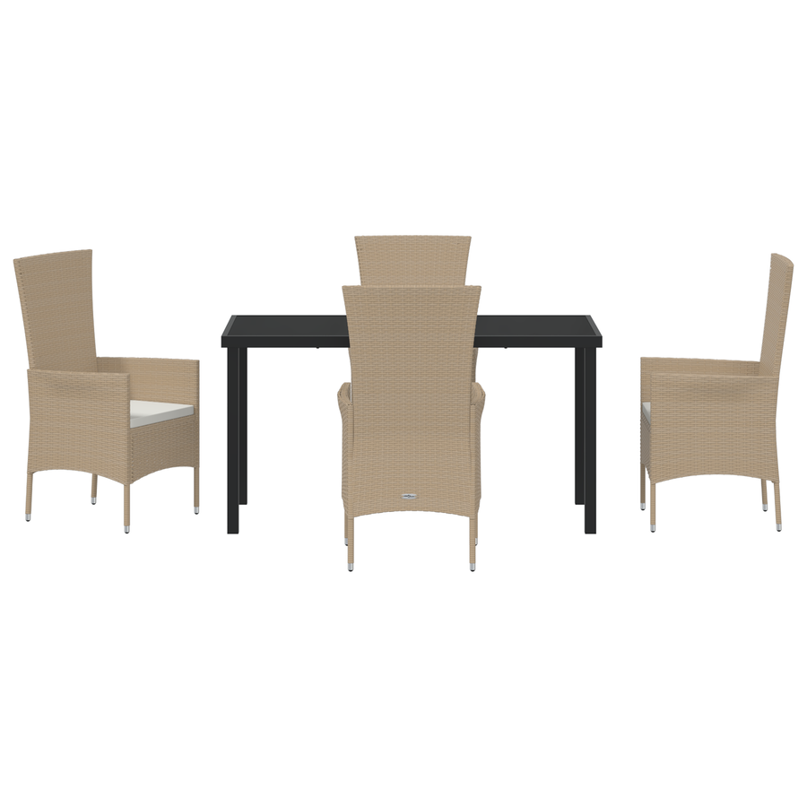 5-delige Tuinset met kussens poly rattan beige
