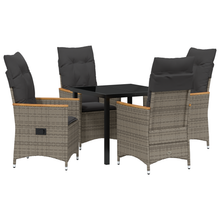 Tuin Eetset van 5 Stukken met Kussens Grijze Poly Rattan