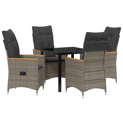 Tuin Eetset van 5 Stukken met Kussens Grijze Poly Rattan