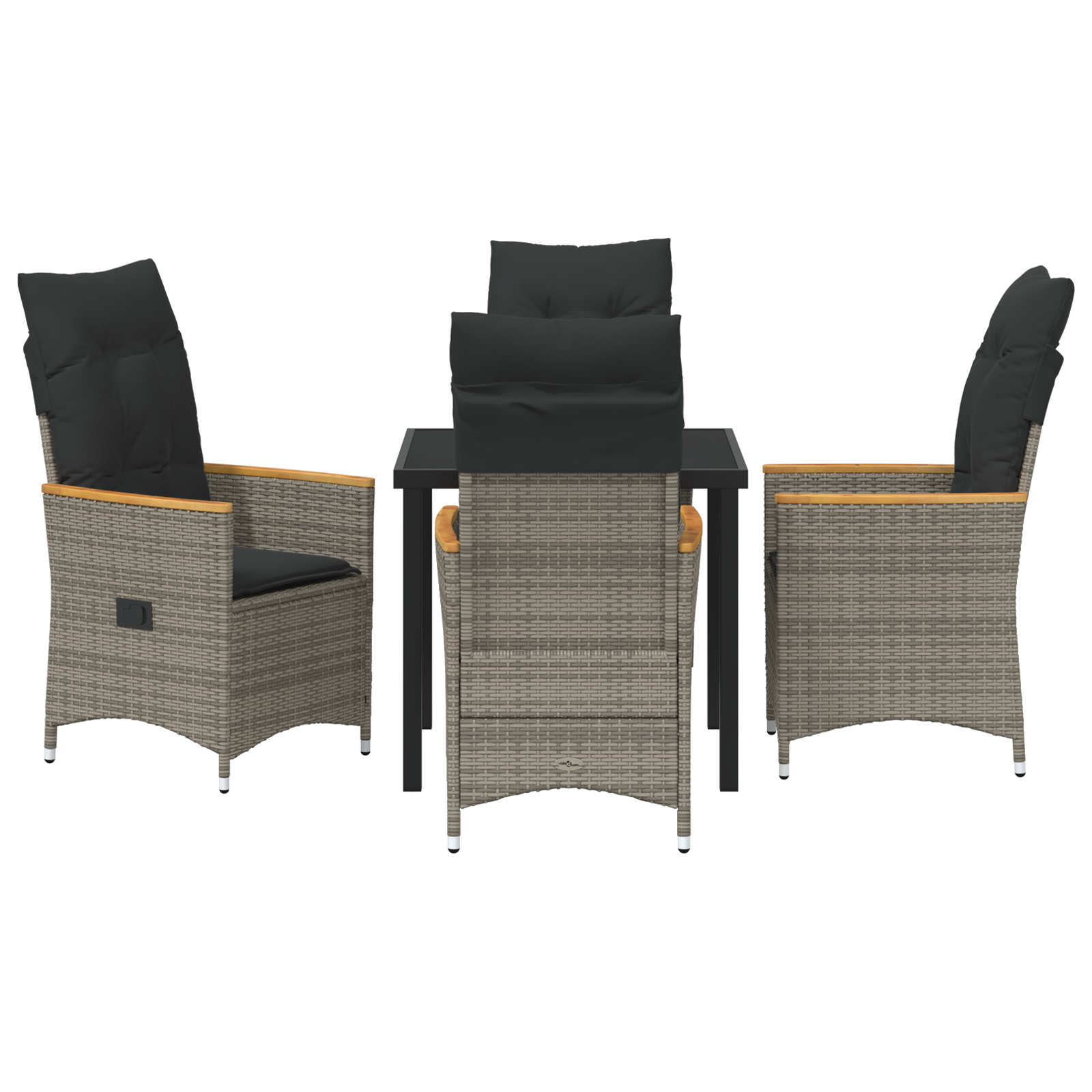 Tuin Eetset van 5 Stukken met Kussens Grijze Poly Rattan