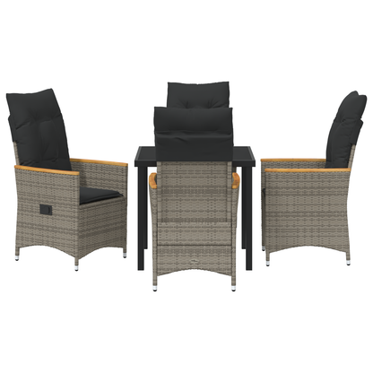 Tuin Eetset van 5 Stukken met Kussens Grijze Poly Rattan