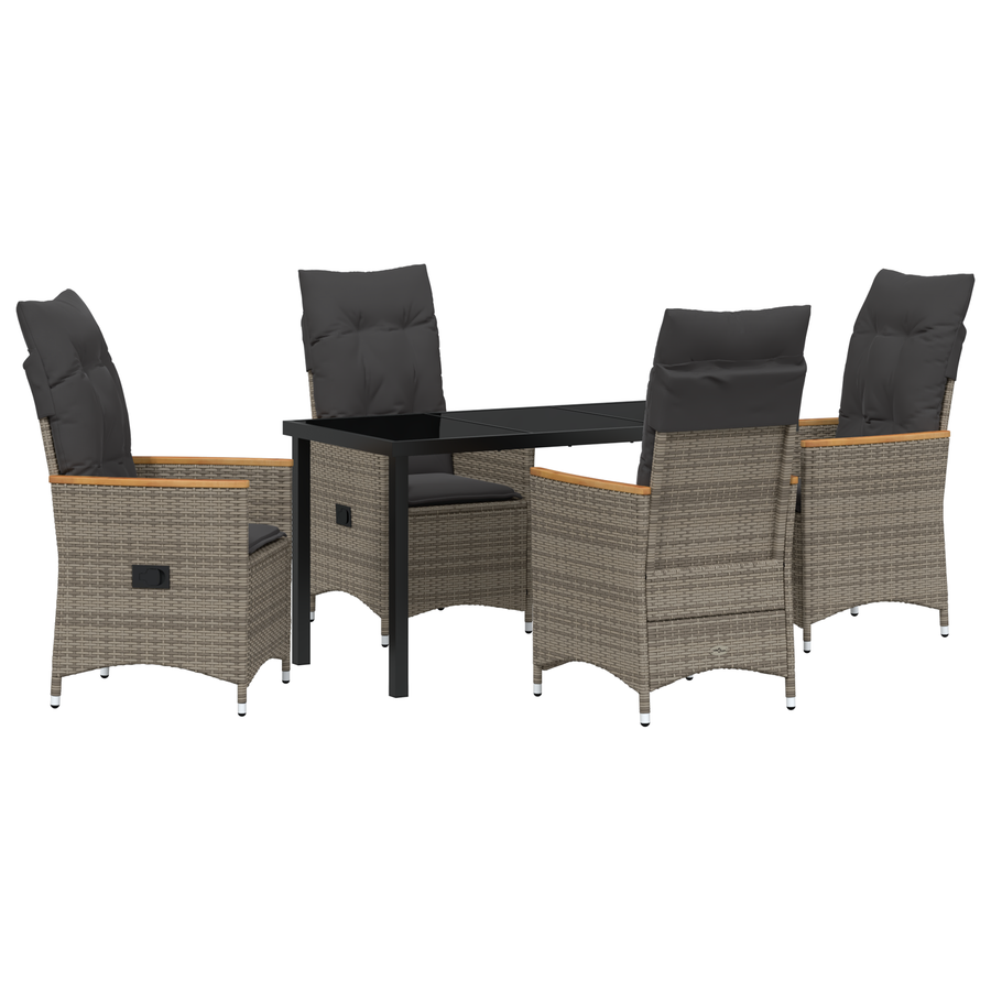 5-Persoons Tuin Eetset met Kussens in Grijs Poly Rattan