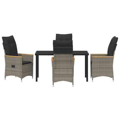 5-Persoons Tuin Eetset met Kussens in Grijs Poly Rattan