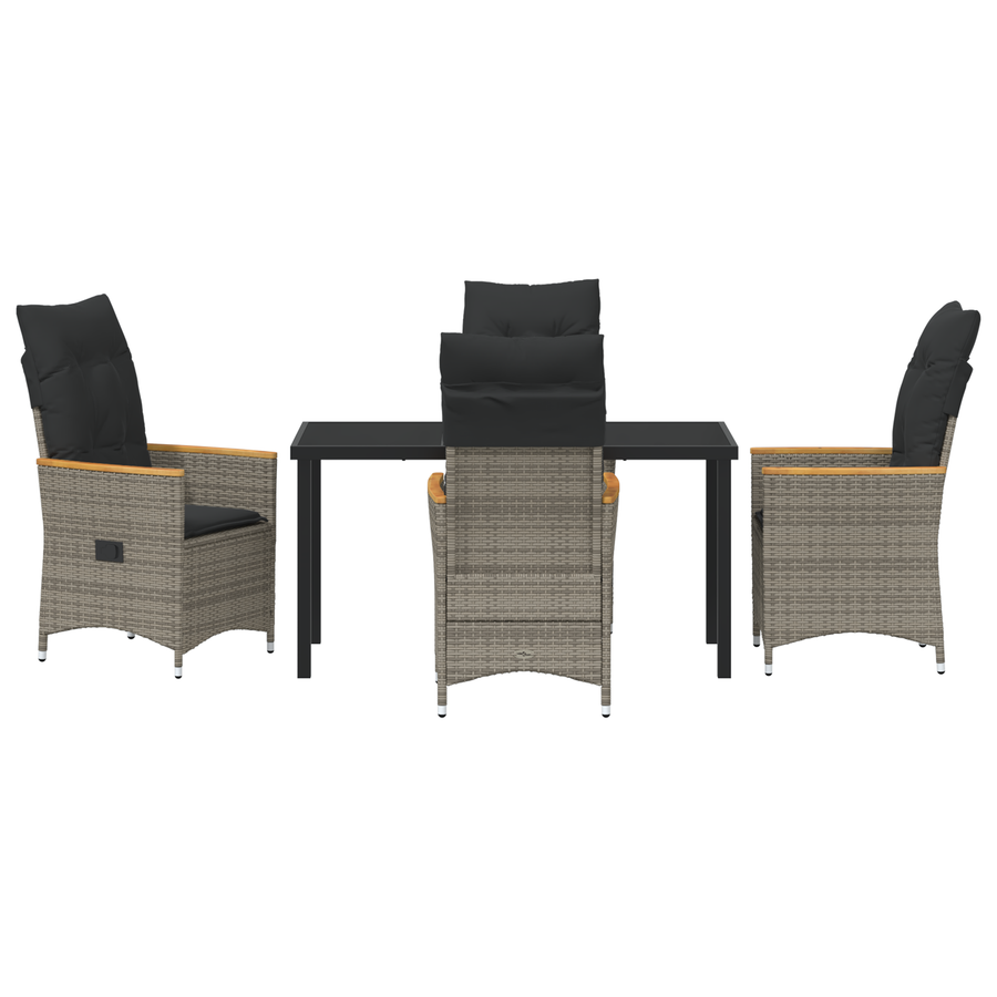 5-Persoons Tuin Eetset met Kussens in Grijs Poly Rattan