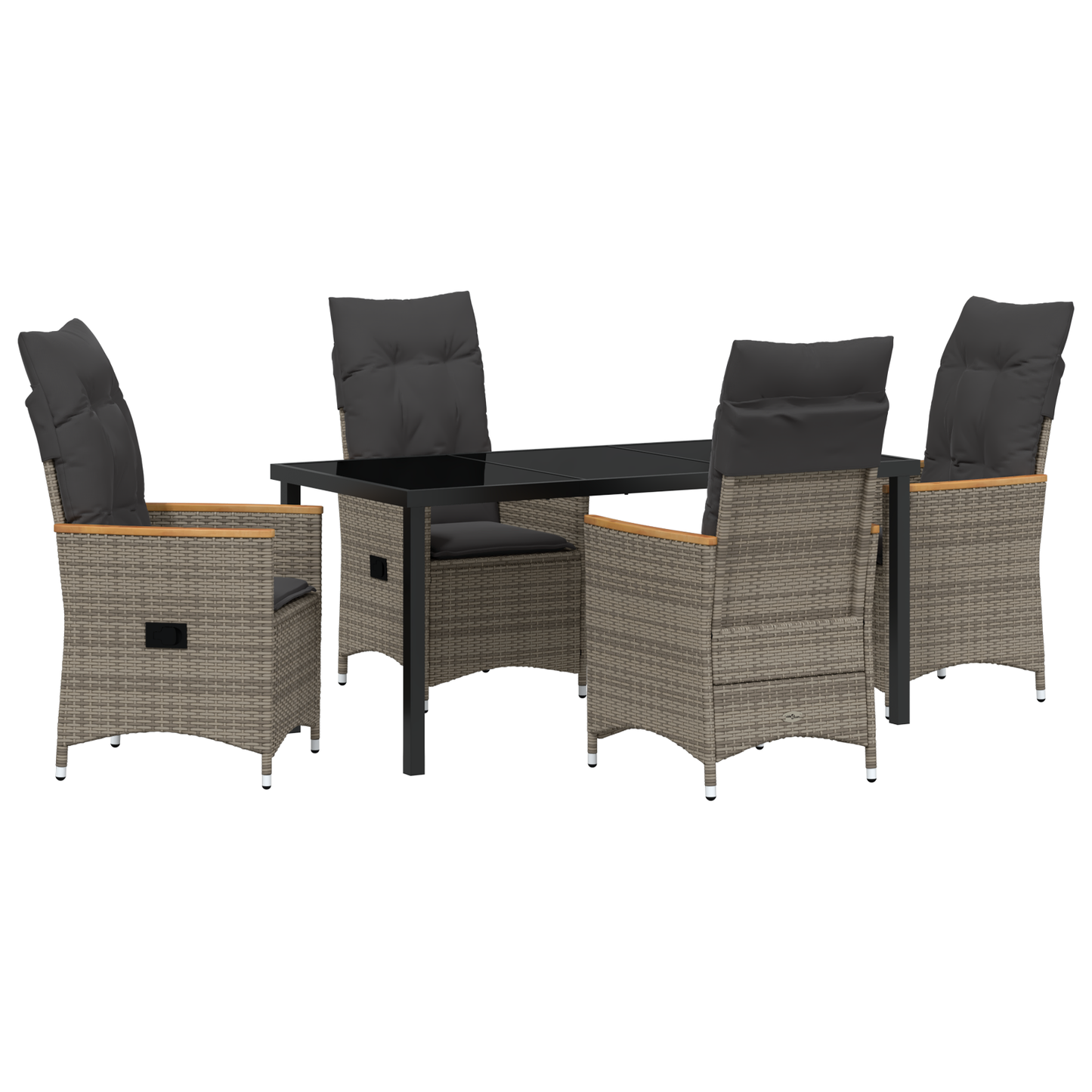 5-delig Tuin Eetset met Kussens Grijs Poly Rattan
